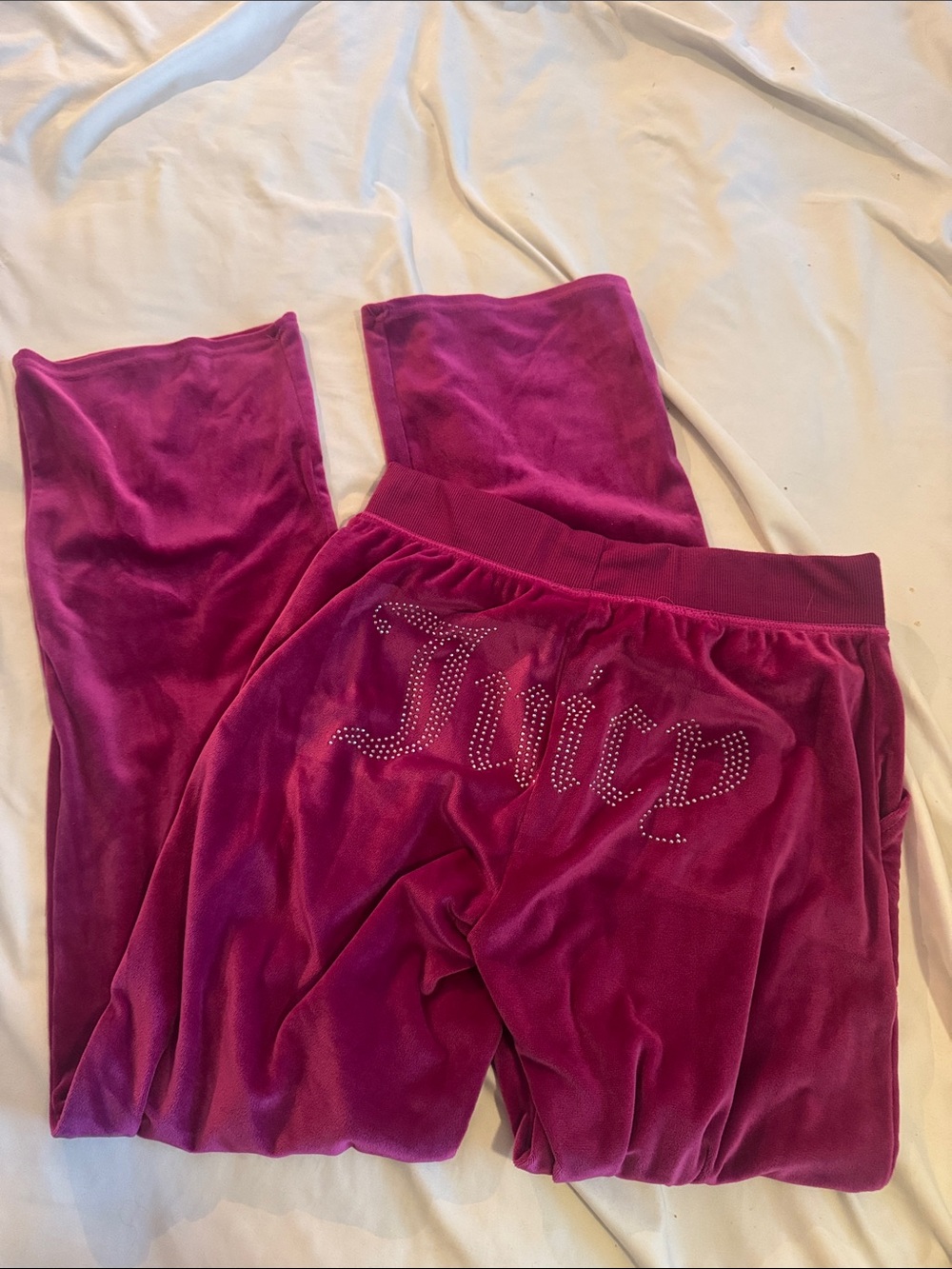 Juicy Couture Girls' Hot Pink Velour Joggers with Rhinestone Logo